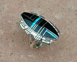 Genuine Navajo Sterling Silver Black Onyx and Opal Ring