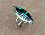Genuine Navajo Sterling Silver Black Onyx and Opal Ring
