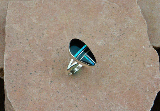Navajo Sterling Silver ring- Black Onyx, Cultured Opal Navajo Sterling Silver Ring- Black Onyx, Cultured Opal