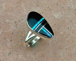 Genuine Navajo Sterling Silver Black Onyx and Opal Ring