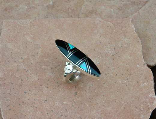 Navajo Sterling Silver Ring- Black Onyx, Cultured Opal