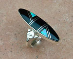 Genuine Navajo Sterling Silver Black Onyx and Opal Ring