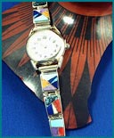 Watch Bracelet with Multiple Stones inlayed in solid sterling silver