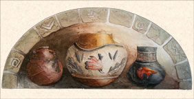 Native American Art- Arch- 3 Pots Wall Hanging