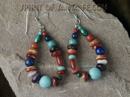 Spiny Oyster shell, Lapis, Red and Pink Coral, Gaspeite, Sleeping Beauty Turquoise Beaded Stone Earrings Spiny Oyster shell, Lapis, Red and Pink Coral, Gaspeite, Sleeping Beauty Turquoise Earrings