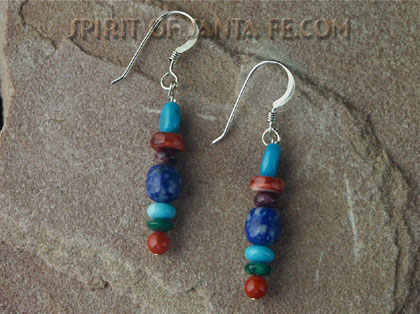 Spiny Oyster shell, Lapis, Red and Pink Coral, Gaspeite, Sleeping Beauty Turquoise Earrings