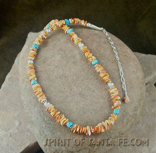 Native American made Orange Spiny oyster shell and Sleeping Beauty Turquoise choker necklace