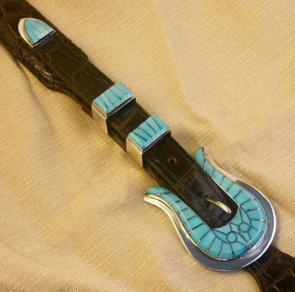 Silver and Sleeping beauty Turquoise Belt Buckle Set