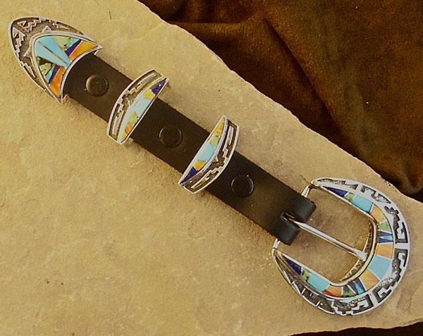 Silver and Orange Spiny shell, Sleeping beauty Turquoise from Arizona, Lapis and Gaspite Belt Buckle Set