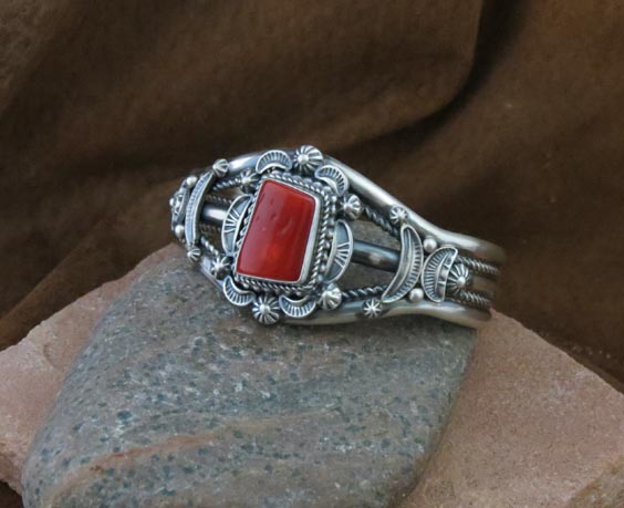 Coral Sterling Silver Navajo Bracelet