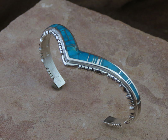 Sterling Silver Navajo Bracelet, Kingman Turquoise Sterling Silver Navajo Bracelet, Kingman Turquoise