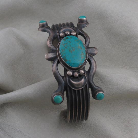 Sterling Silver Navajo Bracelet, Natural Turquoise