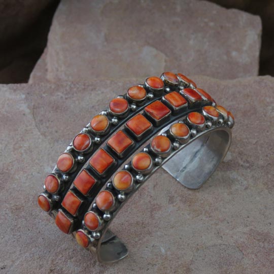Sterling Silver Navajo Bracelet, Spiny Oyster Shell
