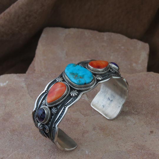 Sterling Silver Navajo Bracelet, Turquoise, Spiny Oyster Shell