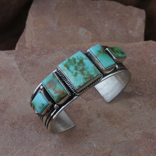 Sterling Silver Navajo Bracelet, Natural Turquoise