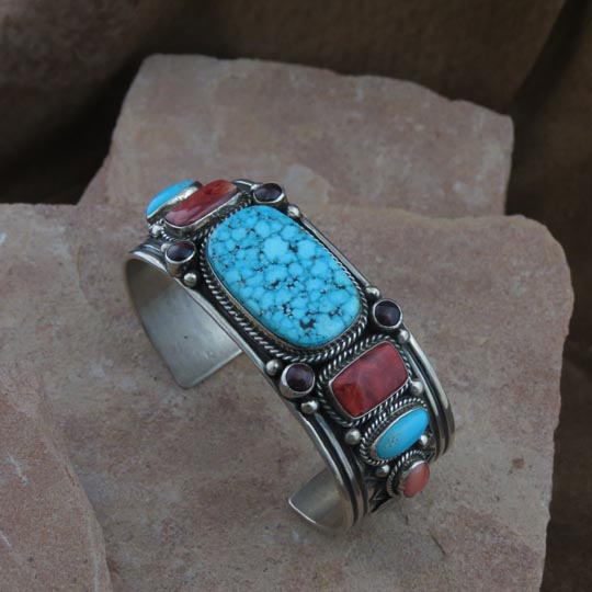 Sterling Silver Navajo Bracelet, Turquoise, Oyster