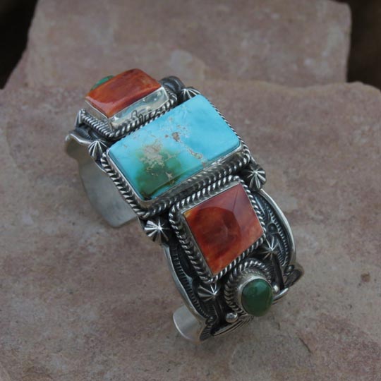 Sterling Silver Navajo Bracelet, Turquoise, Oyster Sterling Silver Navajo Bracelet, Turquoise, Oyster