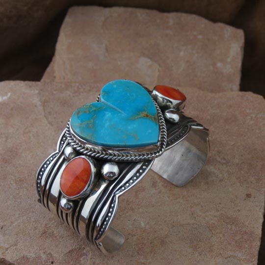 Sterling Silver Navajo Bracelet, Turquoise, Spiny Oyster Shell