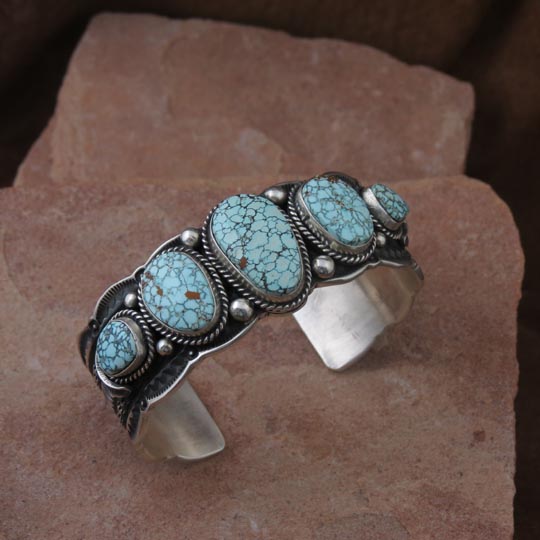 Sterling Silver Navajo Bracelet, Spiderweb Turquoise