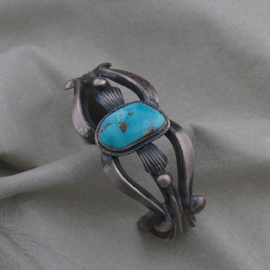 Sterling Silver Navajo Bracelet, Natural Turquoise Sterling Silver Navajo Bracelet, Natural Turquoise