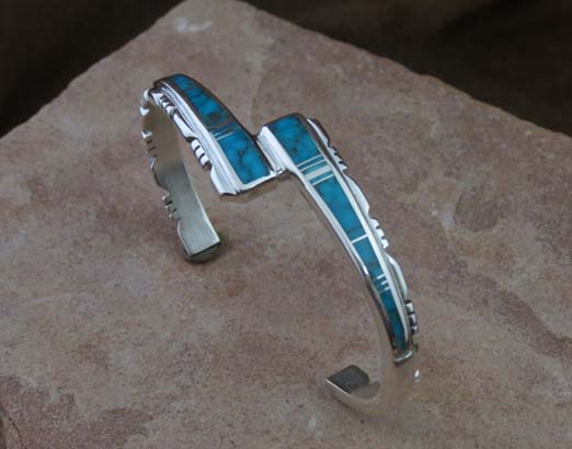 Sterling Silver Navajo Bracelet, Kingman Turquoise Sterling Silver Navajo Bracelet, Kingman Turquoise