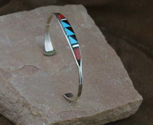 Sterling Silver Navajo Bracelet, Turquoise, Jet and Coral