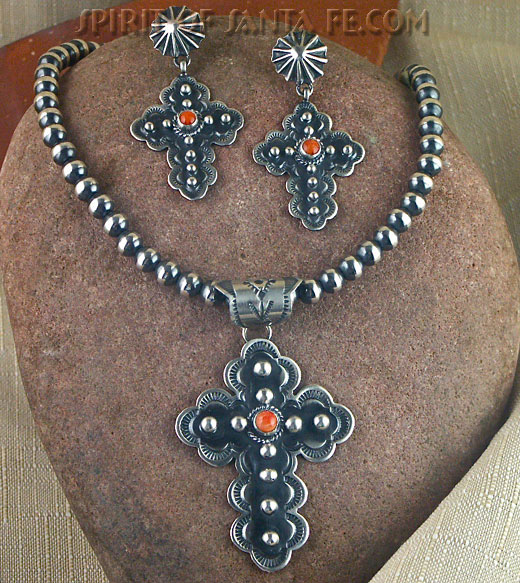 Navajo Solid Sterling Silver Beads and Cross Necklace