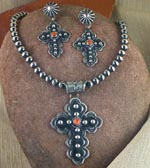 Genuine Navajo Coral Cross Beaded Necklace and Earring Set