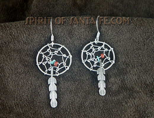 Navajo Silver Dreamcatcher earring hand made with Turquoise