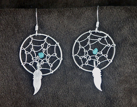 Navajo Silver Dreamcatcher earring hand made with Turquoise