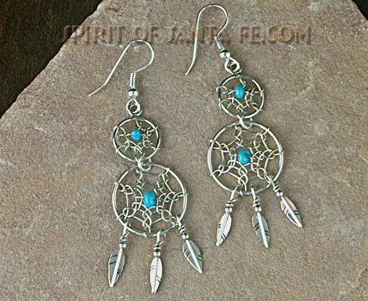 Navajo Silver Dreamcatcher earring hand made with Turquoise Navajo Silver Dreamcatcher earring hand made with Turquoise
