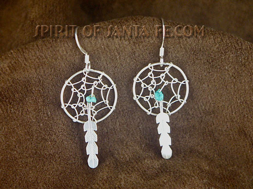Navajo Silver Dreamcatcher earring hand made with Turquoise Navajo Silver Dreamcatcher earring hand made with Turquoise