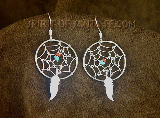 Navajo Silver Dreamcatcher earring hand made with Turquoise Navajo Silver Dreamcatcher earring hand made with Turquoise
