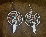 Sterling Silver and Turquoise and Coral Dream Catcher Earrings