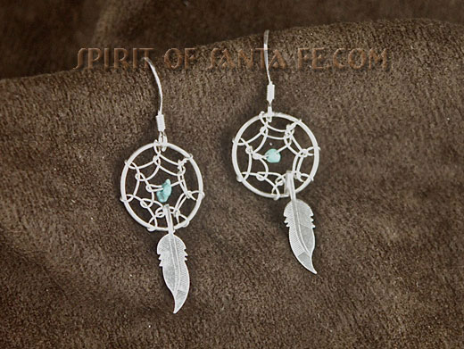 Navajo Silver Dreamcatcher earring hand made with Turquoise Navajo Silver Dreamcatcher earring hand made with Turquoise