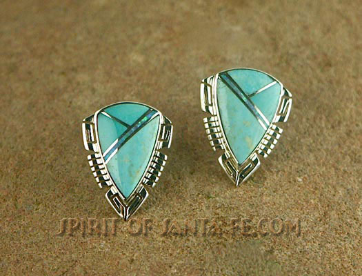 Navajo Silver earring hand inlayed with Cultured opal and natural Turquoise