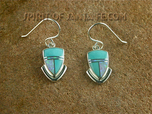 Navajo Silver Earrings inlayed with Cultured Opal and Sleeping Beauty Turquoise