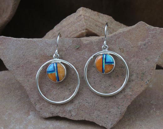 Sterling Silver Earrings- Cultured Opal, Lapis and Spiny Oyster Shell