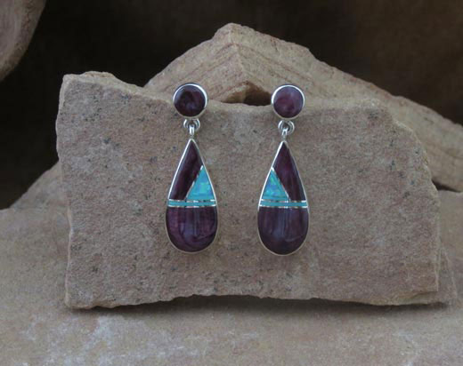 Sterling Silver Earrings- Purple Spiny Oyster Shell and Cultured Opal
