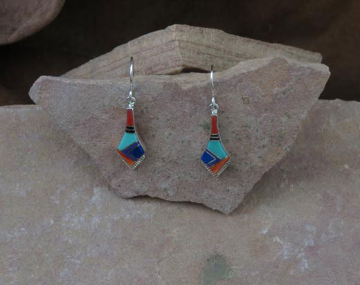 Sterling Silver Earrings- Orange Spiny Oyster, Turquoise, Lapis, Charolite