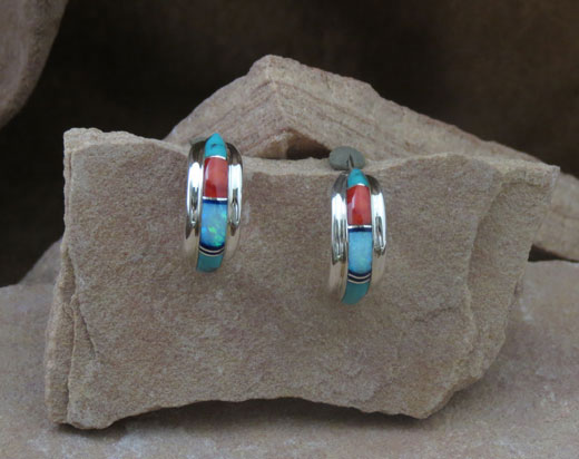 Sterling Silver Earrings- Orange Spiny Oyster, Turquoise and Lapis