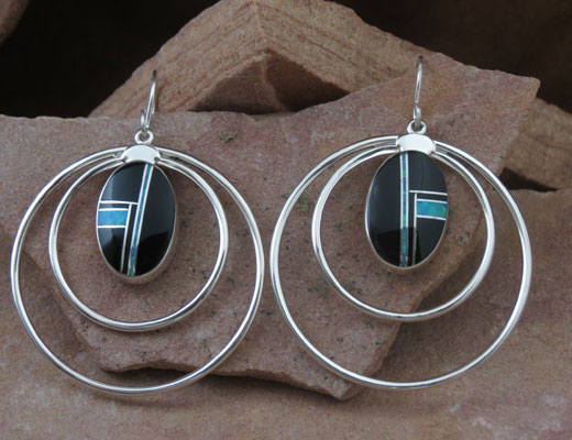 Sterling Silver Earrings- Black Onyx and Cultured Opal