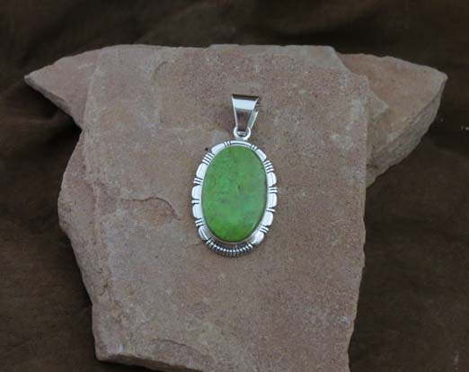 Navajo Solid Sterling Silver Gaspeite Pendant