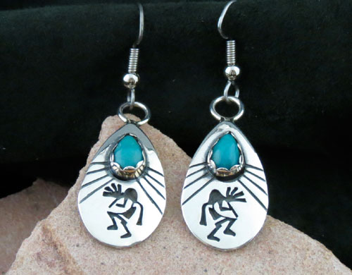 Hopi Solid Sterling Silver and turquoise Earrings
