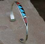 Turquoise, Jet and Coral Bracelet in solid sterling silver