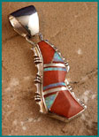 Genuine Navajo indian Orange Spiny Oyster shell, Cultured opal Pendant
