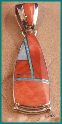 Navajo Silver, Orange Spiny Oyster shell and Cultured opal Pendant