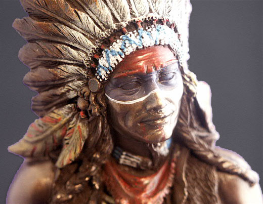 Plains Indians Statue- Indian standing with Wolf detail