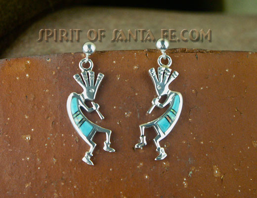 Navajo Silver Kokopelli earring hand inlayed with Sleeping Beauty Turquoise