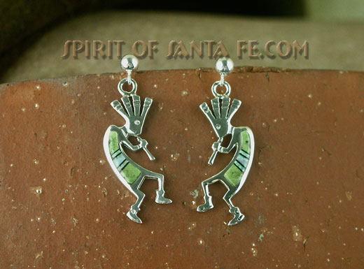 Navajo Silver Kokopelli earring hand inlayed with Gaspeite